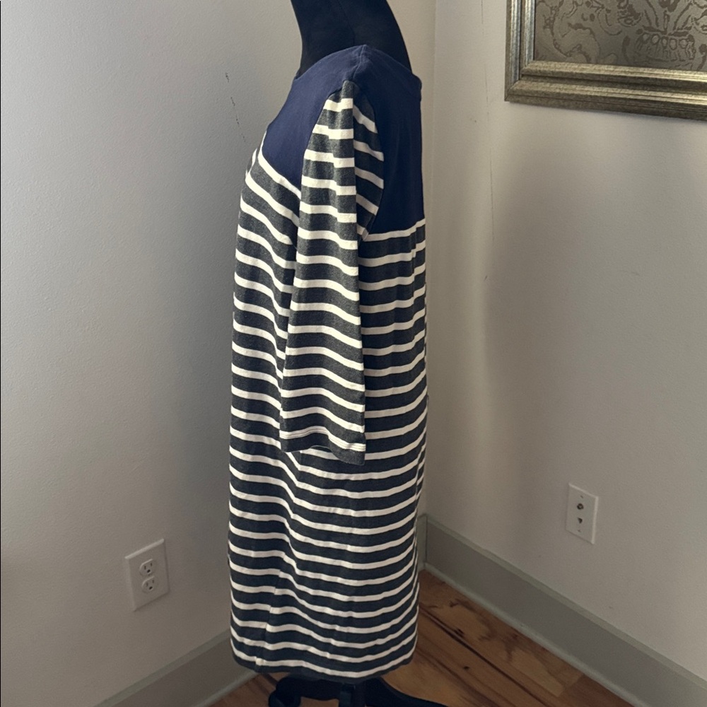 GAP Navy gray ivory striped casual Dress Sz XL cotton 3/4 sleeves - Picture 7 of 12